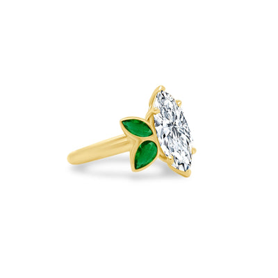 Marquise Diamond with Mixed Shape Bezel Set Emeralds - Lindsey Leigh Jewelry
