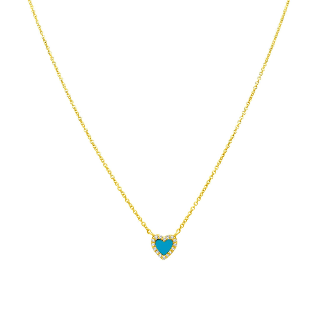 Mini Gemstone & Pave Heart Necklace - Lindsey Leigh Jewelry