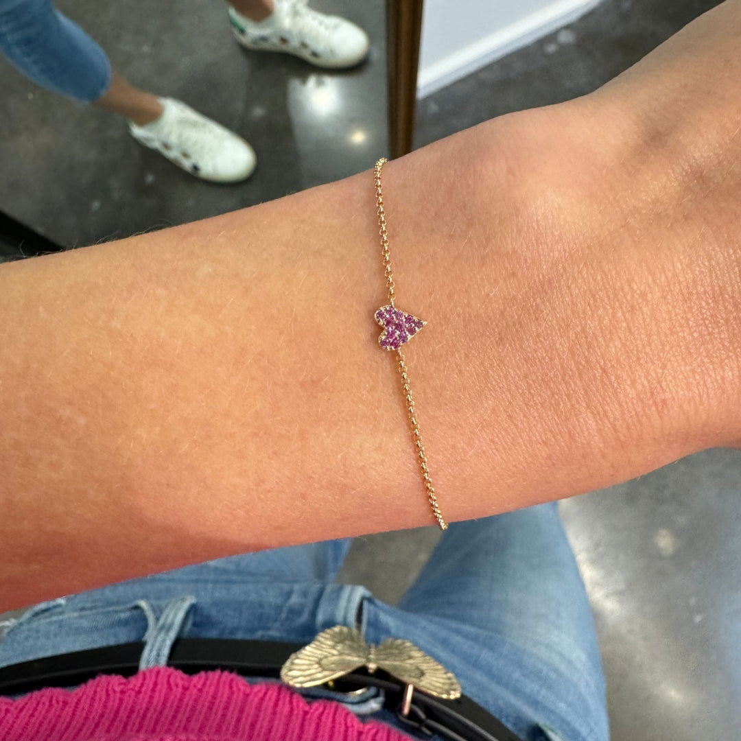 Mini Pink Sapphire Heart Bracelet - Lindsey Leigh Jewelry