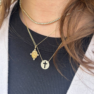 Miraculous Medal with Diamond Bezel Border  Lindsey Leigh Jewelry.
