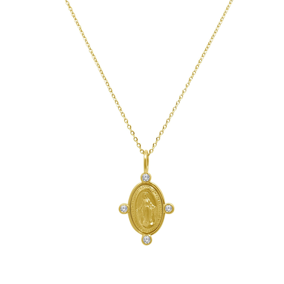 Miraculous Medal with Diamond Bezel Border - Lindsey Leigh Jewelry