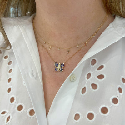 Multi Cross & Diamond Bezel Dangle Necklace - Lindsey Leigh Jewelry