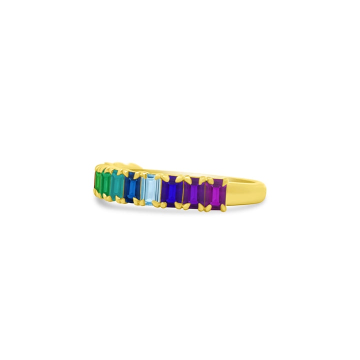 North South Emerald Cut Rainbow Band - Lindsey Leigh Jewelry
