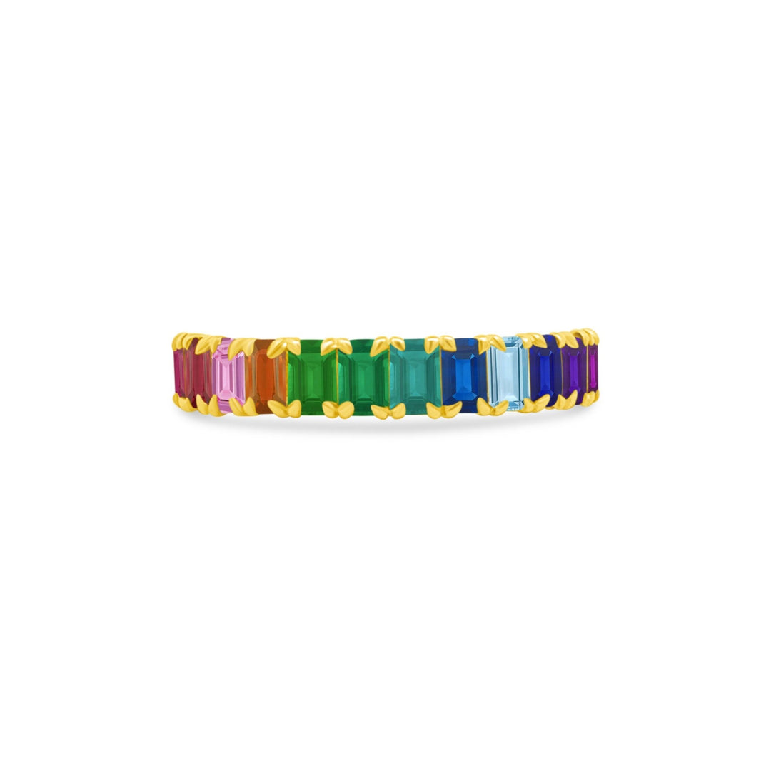 North South Emerald Cut Rainbow Band - Lindsey Leigh Jewelry