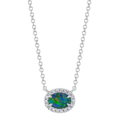 Opal & Diamond Halo Necklace - Lindsey Leigh Jewelry