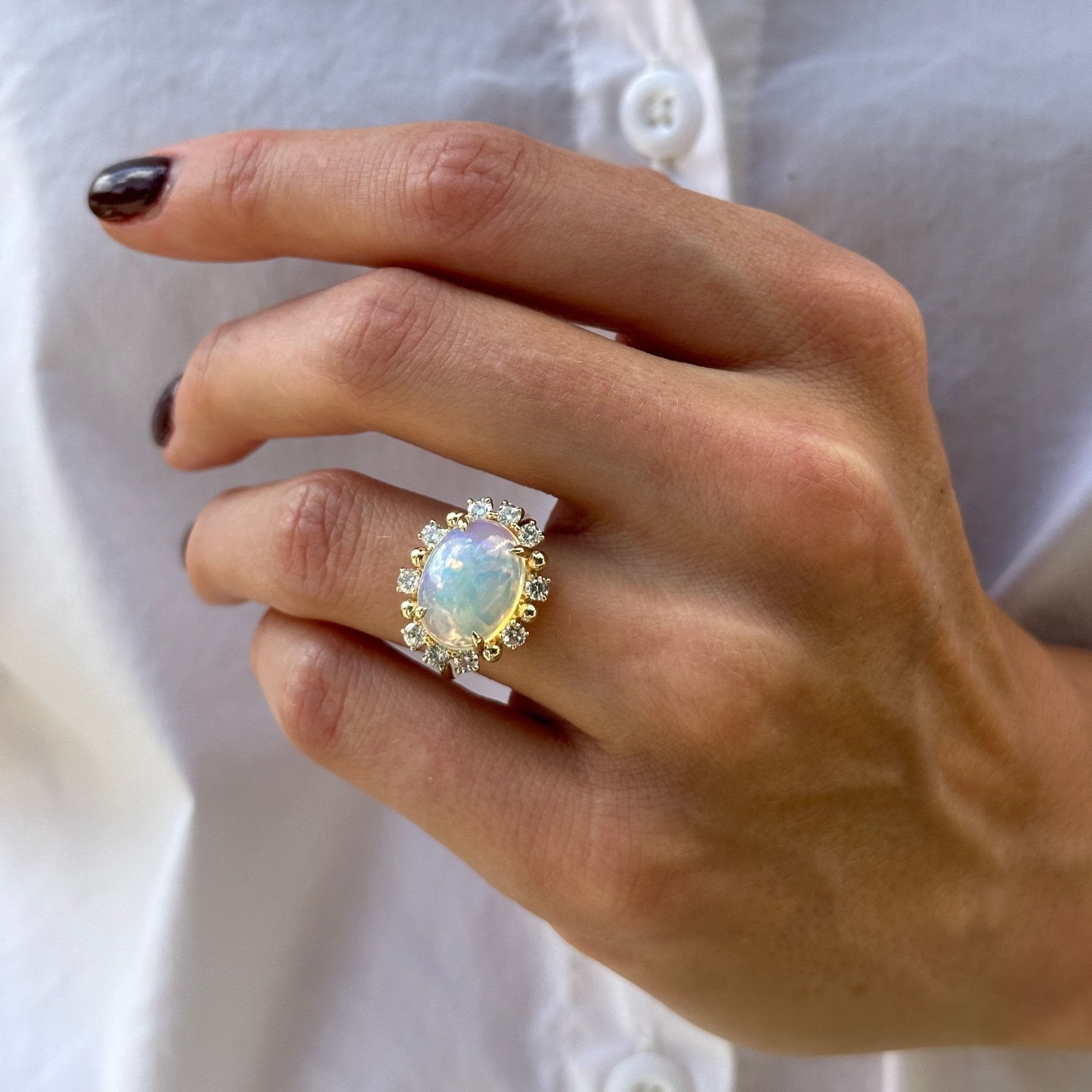 Opal Diamond Halo Ring – Lindsey Leigh Jewelry - Main Image