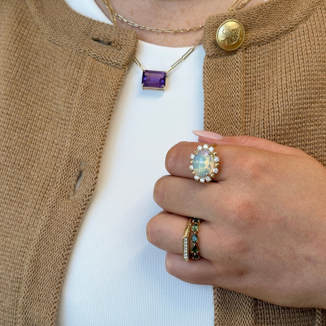 Opal & Diamond Halo Ring - Lindsey Leigh Jewelry
