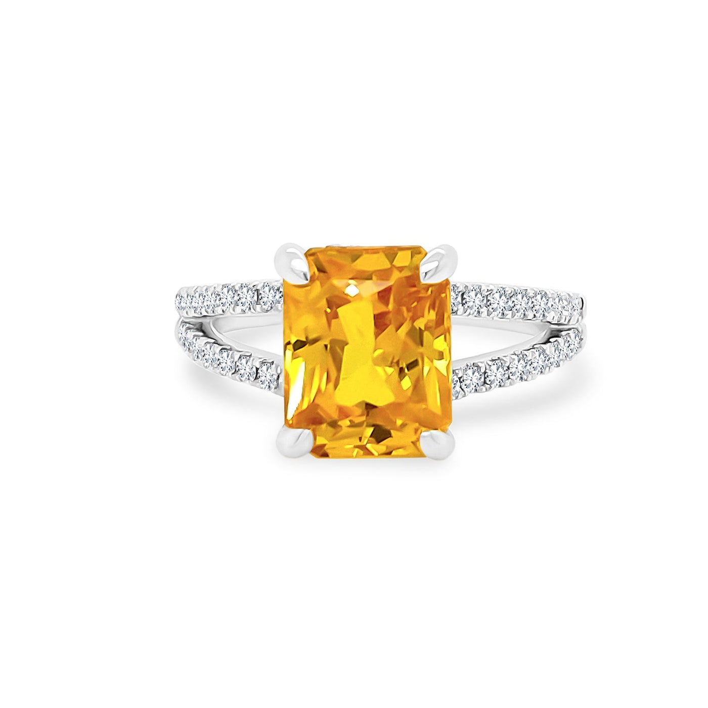 Orange Sapphire with Diamond Split Shank - Lindsey Leigh Jewelry