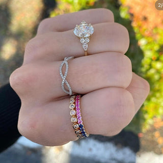 Oval Cut Diamond with Mixed Shape Trio Side Stones  Lindsey Leigh Jewelry.
