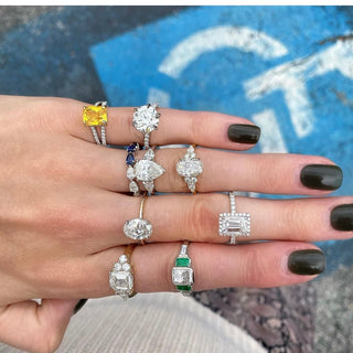 Oval Cut Diamond with Mixed Shape Trio Side Stones  Lindsey Leigh Jewelry.
