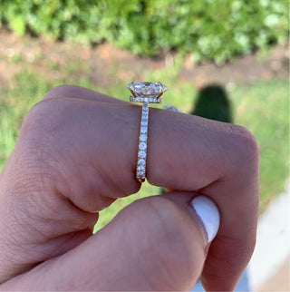 Oval Cut Solitaire on Diamond Band  Lindsey Leigh Jewelry.
