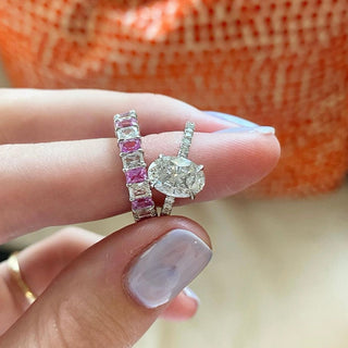 Oval Cut Solitaire on Diamond Band  Lindsey Leigh Jewelry.
