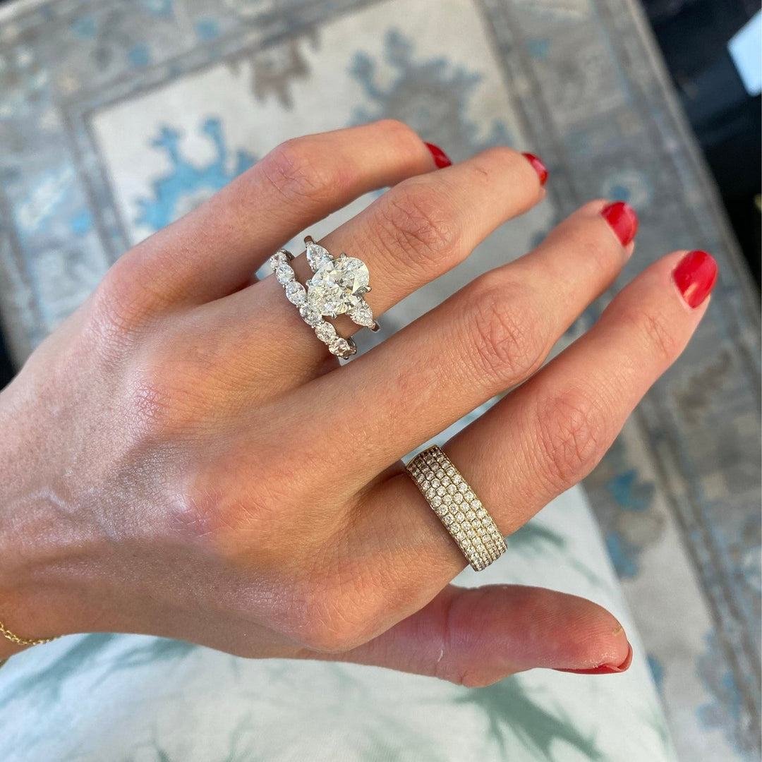 Oval engagement ring with diamonds on side Clearance