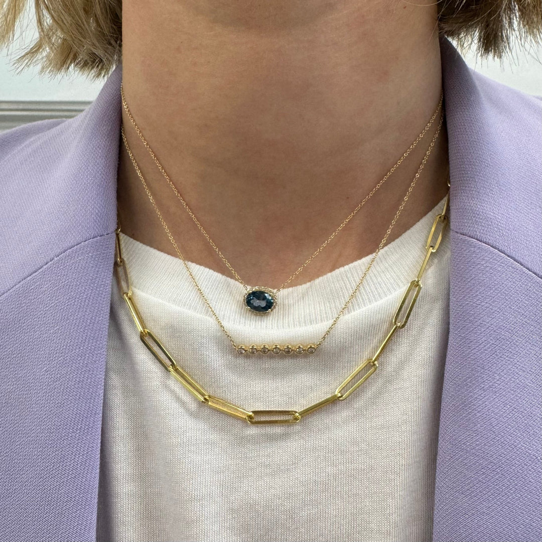 Oval Gemstone & Diamond Halo Necklace - Lindsey Leigh Jewelry