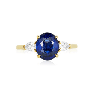 Oval Cut Sapphire with Pear Cut Diamond Side Stones  Lindsey Leigh Jewelry.

