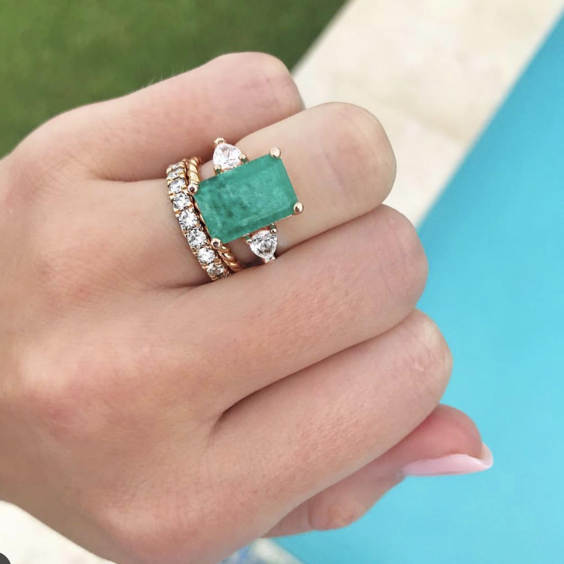 Diamond and hot sale emerald ring