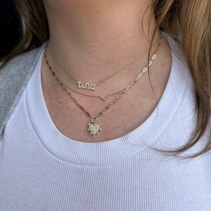 Paper Clip Diamond & Pearl Heart Necklace - Lindsey Leigh Jewelry