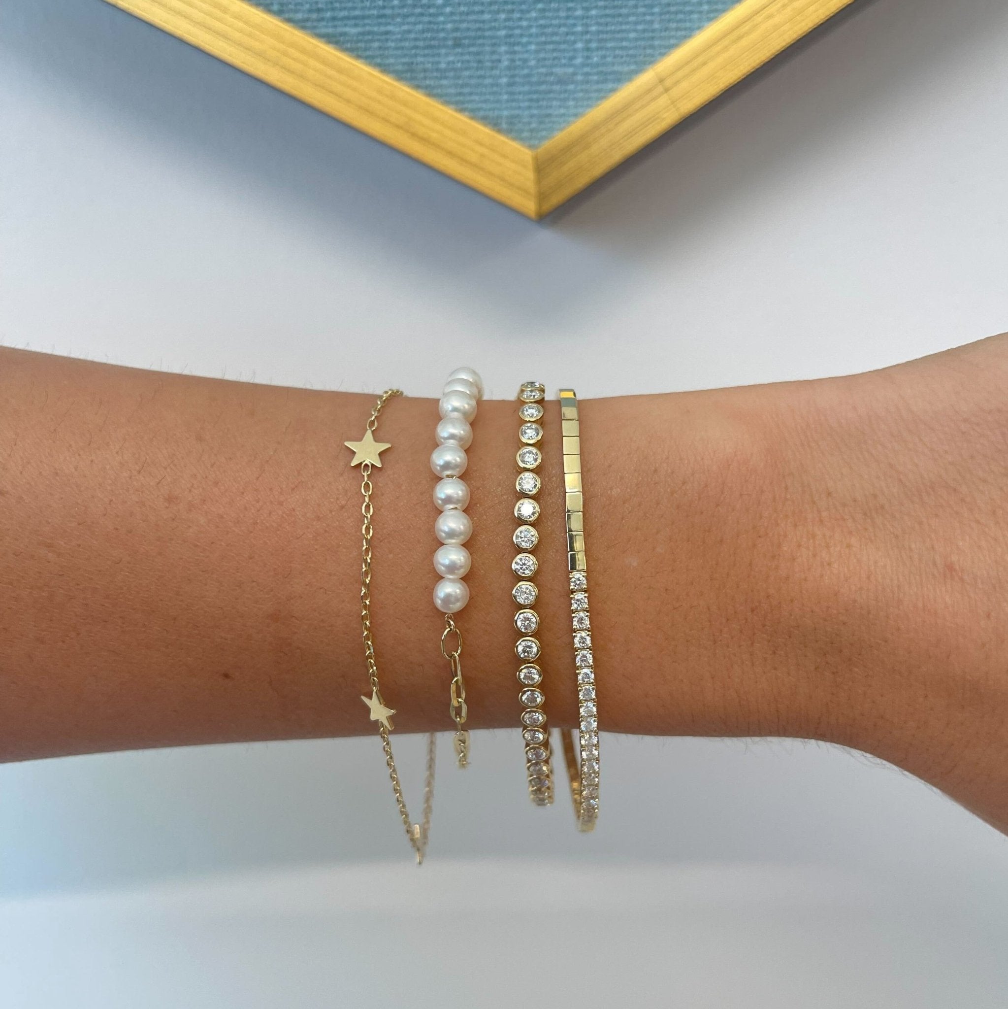 White Pearl Bangle - Gold Cuff - Freshwater Pearls Bracelet.Juni Gifts -  Nadin Art Design - Personalized Jewelry