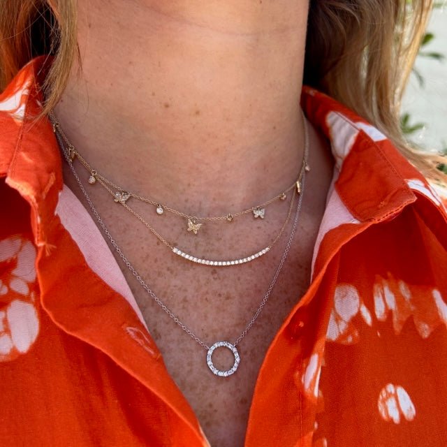 Pave Butterfly & Diamond Bezel Dangle Necklace - Lindsey Leigh Jewelry
