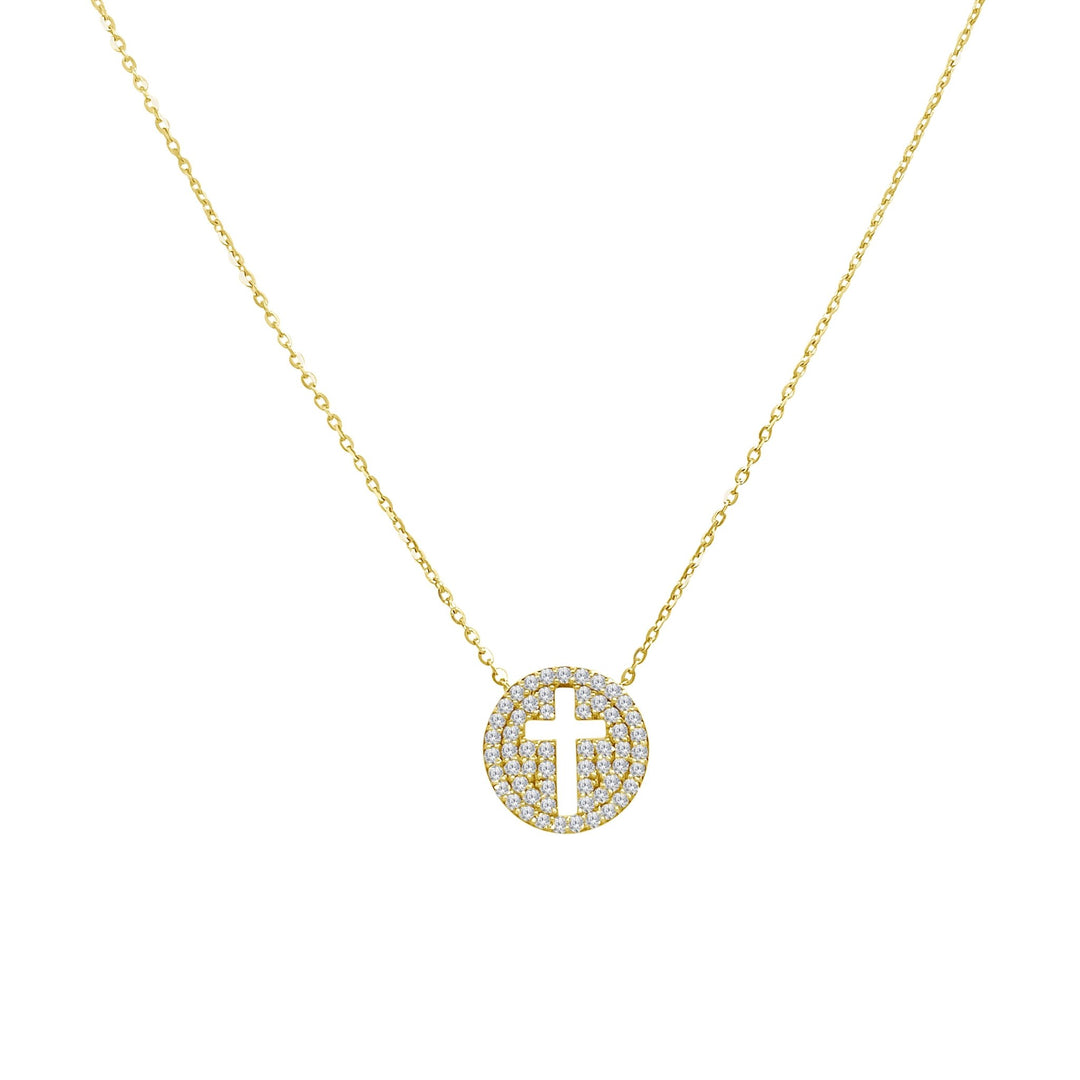 Pave Disc Cross Necklace - Lindsey Leigh Jewelry