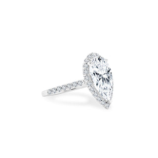 Pear Cut Solitaire with Halo  Lindsey Leigh Jewelry.
