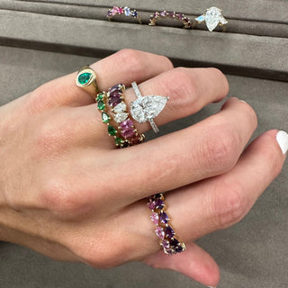 Pear Cut Solitaire on Diamond Band  Lindsey Leigh Jewelry.

