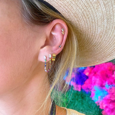 Pear Rainbow Chain Stud - Lindsey Leigh Jewelry