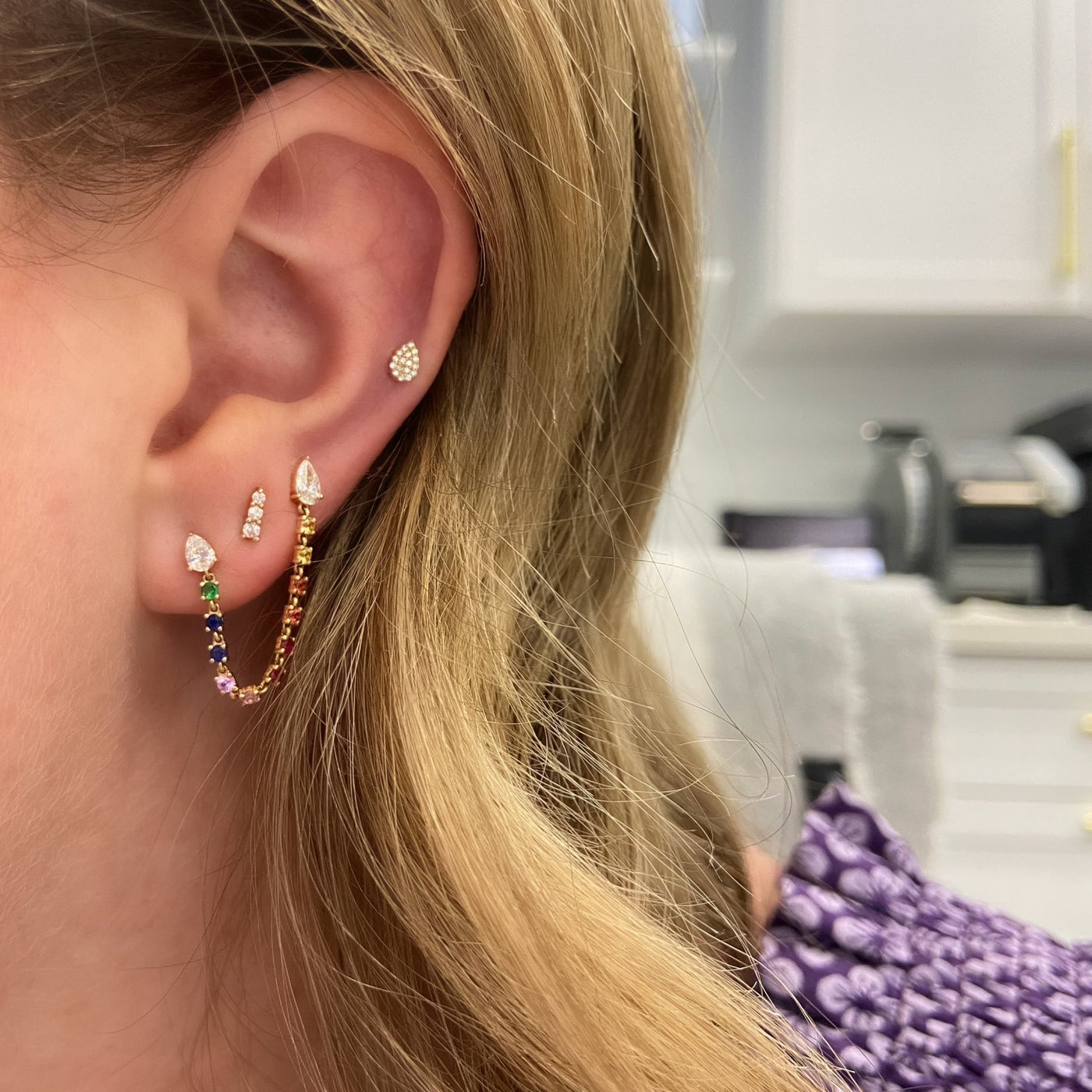 Pear Rainbow Chain Stud - Lindsey Leigh Jewelry