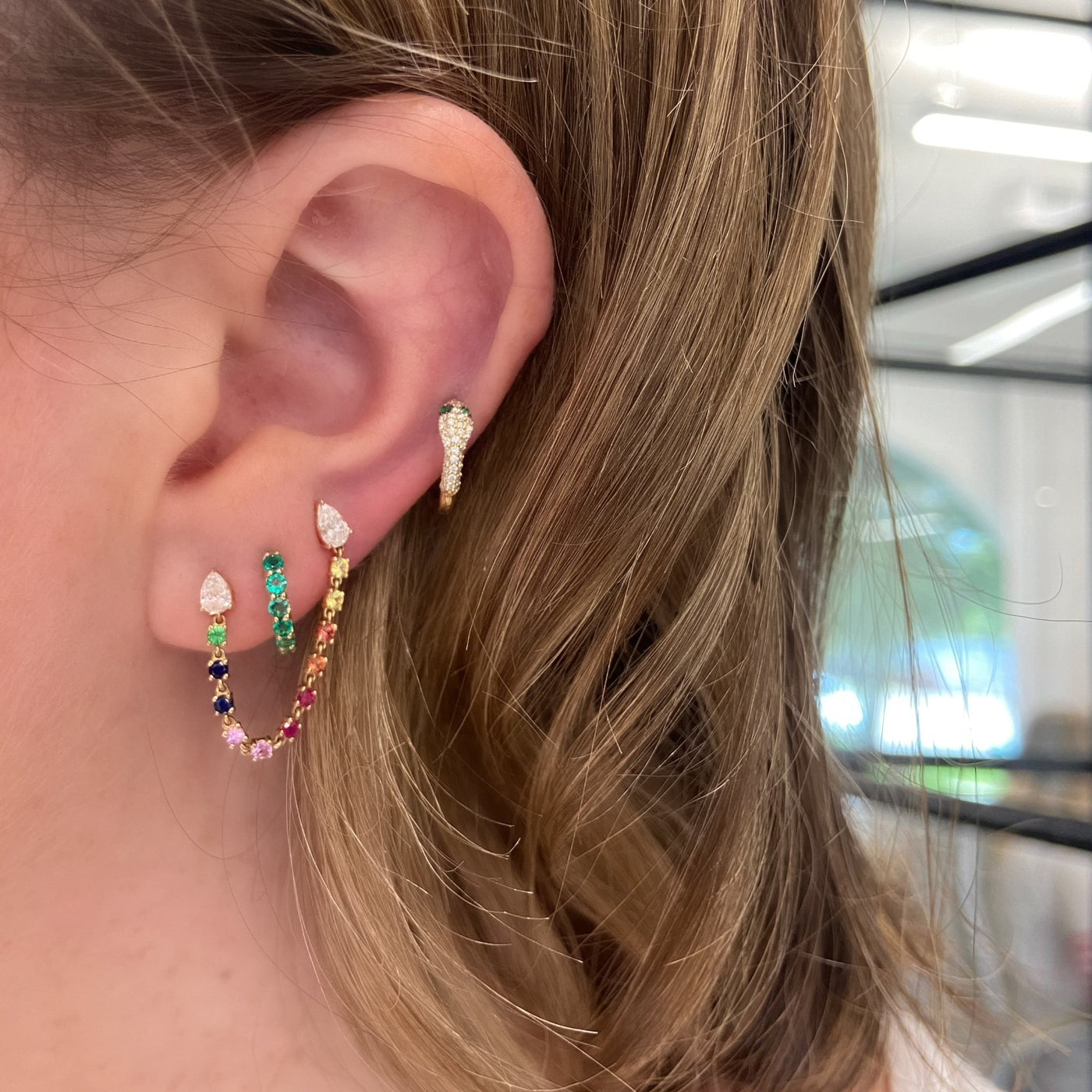Pear Rainbow Chain Stud - Lindsey Leigh Jewelry