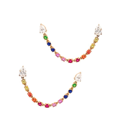 Pear Rainbow Chain Stud - Lindsey Leigh Jewelry