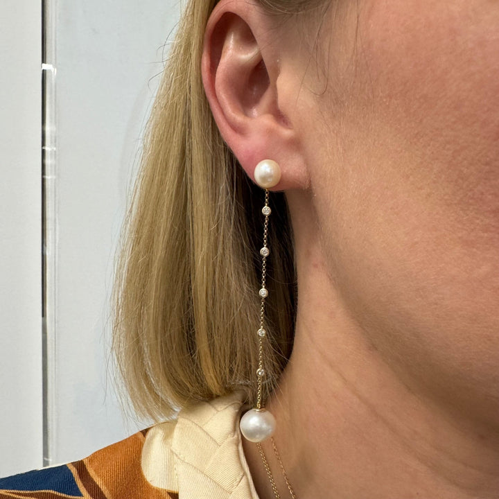 Pearl & Diamond Bezel Dangle Earrings - Lindsey Leigh Jewelry