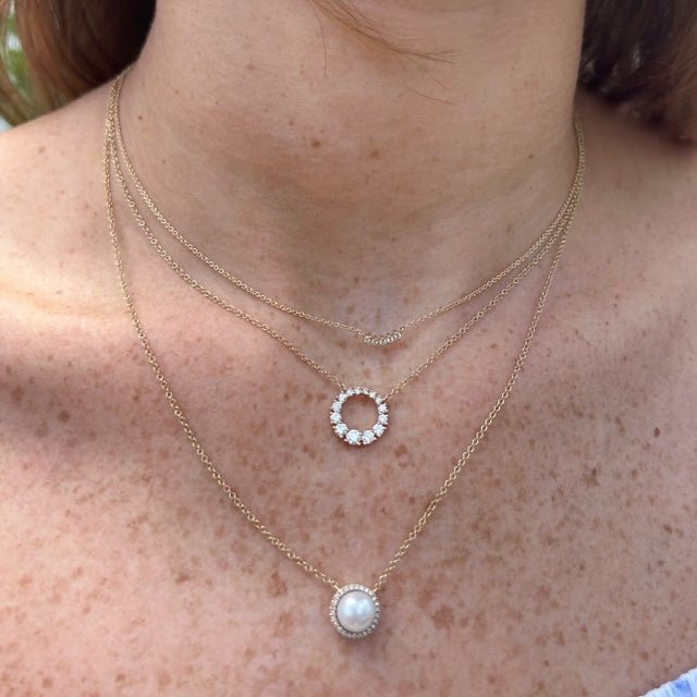 Pearl & Diamond Halo Necklace - Lindsey Leigh Jewelry