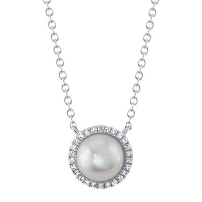 Pearl & Diamond Halo Necklace - Lindsey Leigh Jewelry