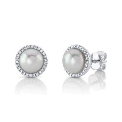 Pearl & Diamond Halo Studs - Lindsey Leigh Jewelry