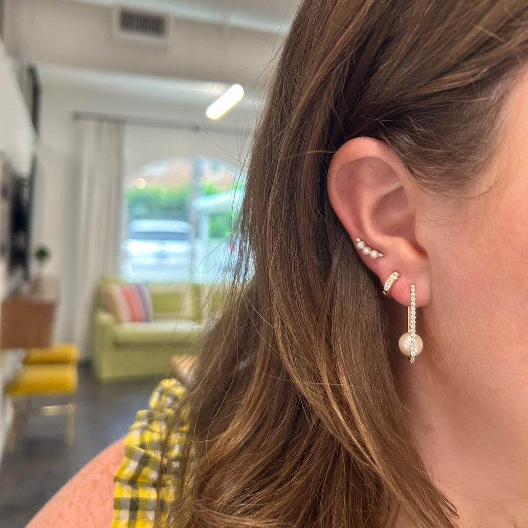 Pearl & Diamond Rectangular Earrings - Lindsey Leigh Jewelry