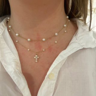 Pearl Station Cross Necklace  Lindsey Leigh Jewelry.
