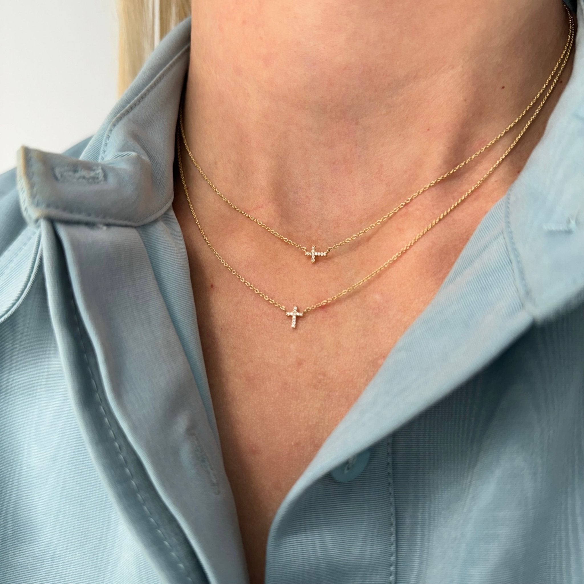 14K Gold Horizontal Cross Diamond Pendant Necklace (1/15 TCW) | Gage  Diamonds