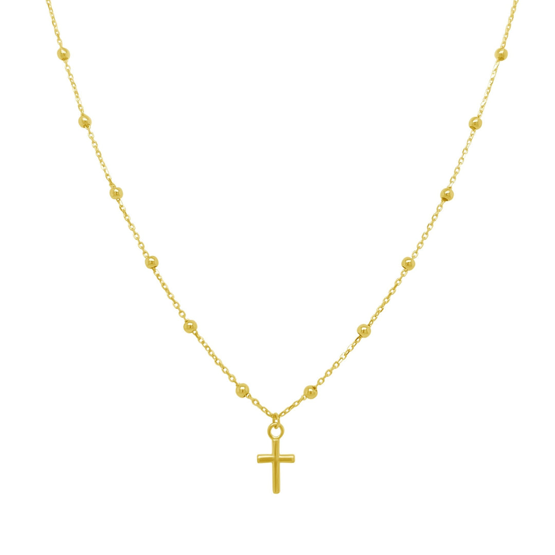 Petite Gold Cross Bead Necklace - Lindsey Leigh Jewelry