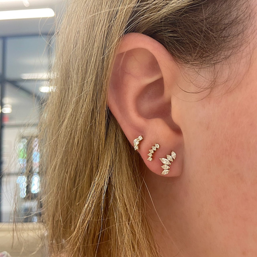 Large Diamond Earrings Rose Gold Stud Earrings Curved Crawler Earrings