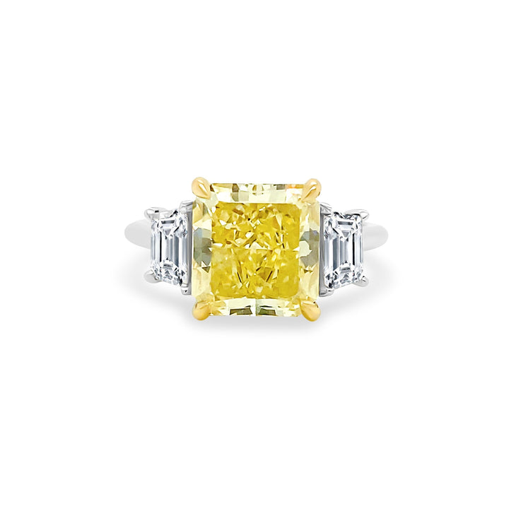 Radiant Canary Diamond Ring with Side Traps - Lindsey Leigh Jewelry