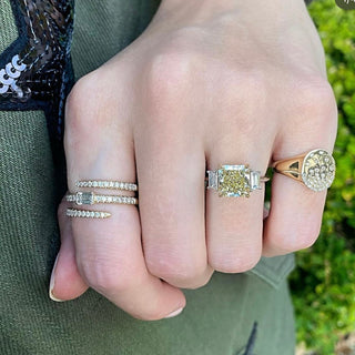 Radiant Cut Yellow Diamond with Trapezoid Cut Side Stones  Lindsey Leigh Jewelry.

