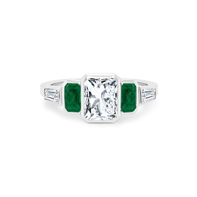 Radiant Diamond and Emerald Bezel Ring - Lindsey Leigh Jewelry