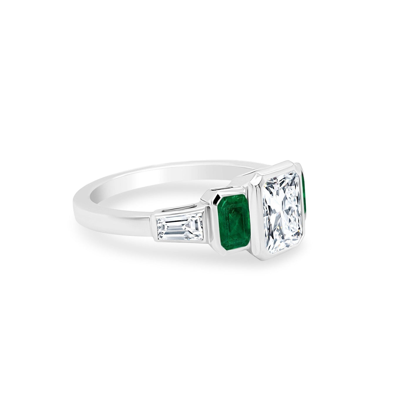 Radiant Diamond and Emerald Bezel Ring - Lindsey Leigh Jewelry