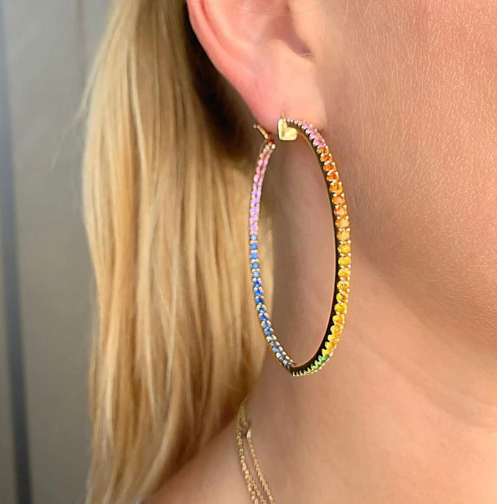 Rainbow Sapphire Inside Out Hoops - Lindsey Leigh Jewelry