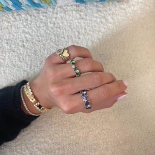 Rotating Round Diamond and Emerald Cut Sapphire Band  Lindsey Leigh Jewelry.
