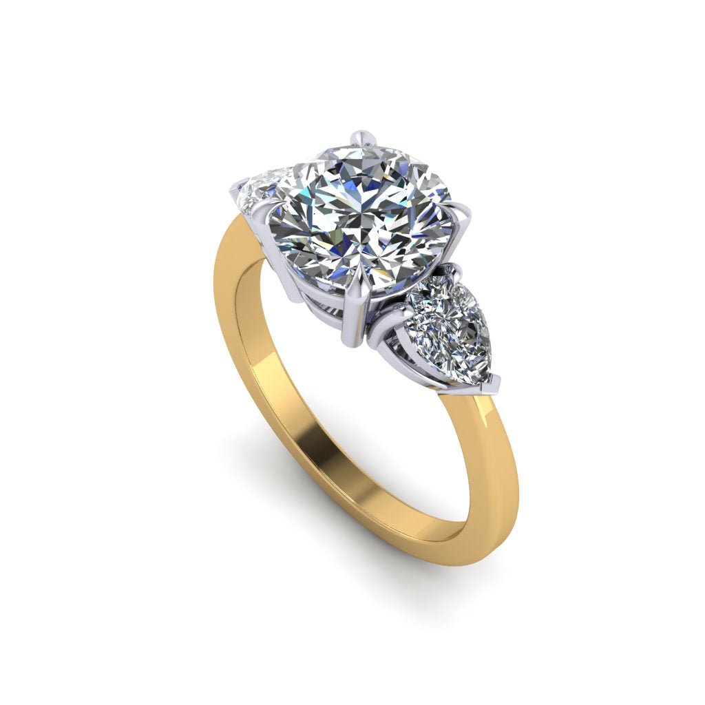 Round Diamond Ring with Side Pears - Lindsey Leigh Jewelry