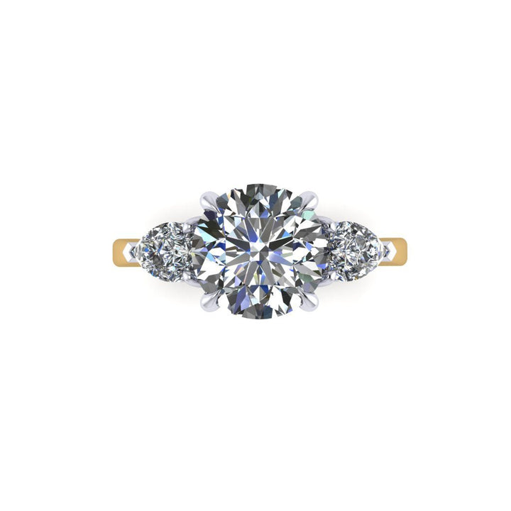 Round Diamond Ring with Side Pears - Lindsey Leigh Jewelry