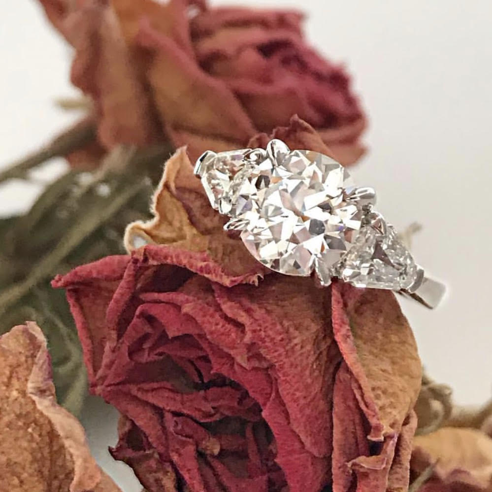 Round Diamond Ring with Side Shields - Lindsey Leigh Jewelry