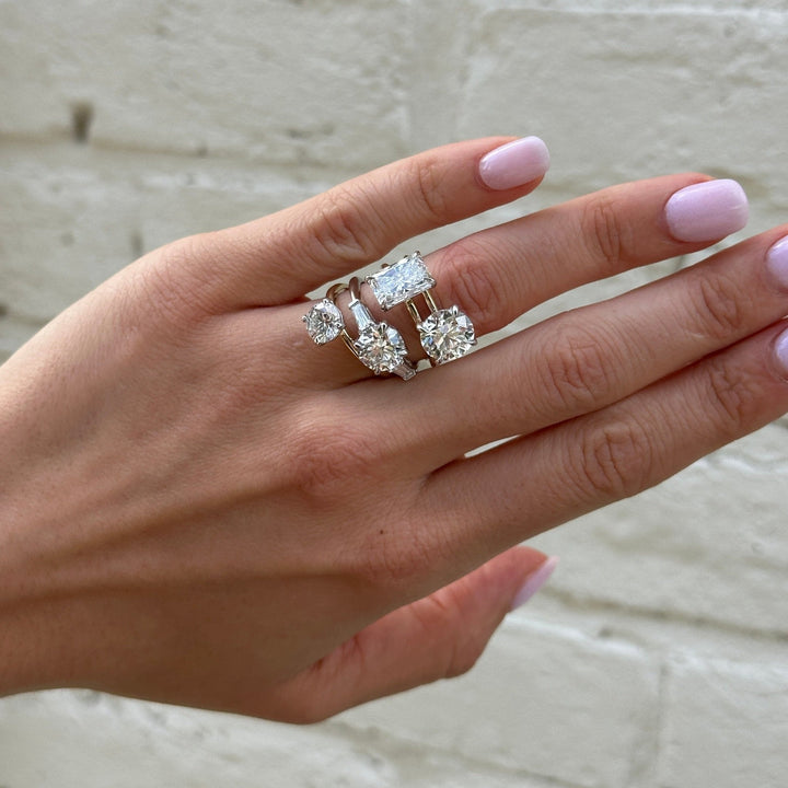 Round Diamond Ring with Tapered Baguettes - Lindsey Leigh Jewelry