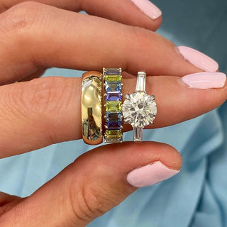 Round with Tapered Baguette Cut Side Stones  Lindsey Leigh Jewelry.
